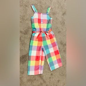 Gap kids size 6-7 girls pant one piece romper pastel rainbow plaid pattern